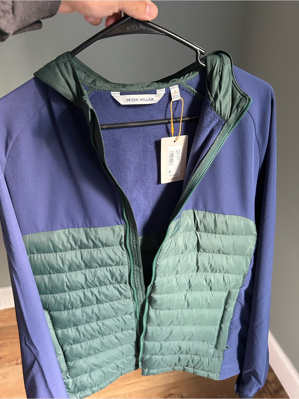 Peter Millar Blue Jacket with Green Quilted Front and Hood